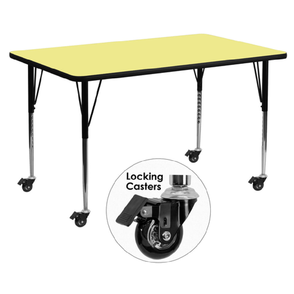 Flash Furniture XU-A3072-REC-YEL-T-A-CAS-GG Activity Table 72"W X 30"D X 22-1/4" To 30-2/5" Adjustable Height