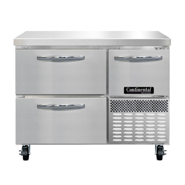 Continental Refrigerator RA43N-D Refrigerated Base Worktop Unit 43"W 300 Series Stainless Steel Flat Work Top