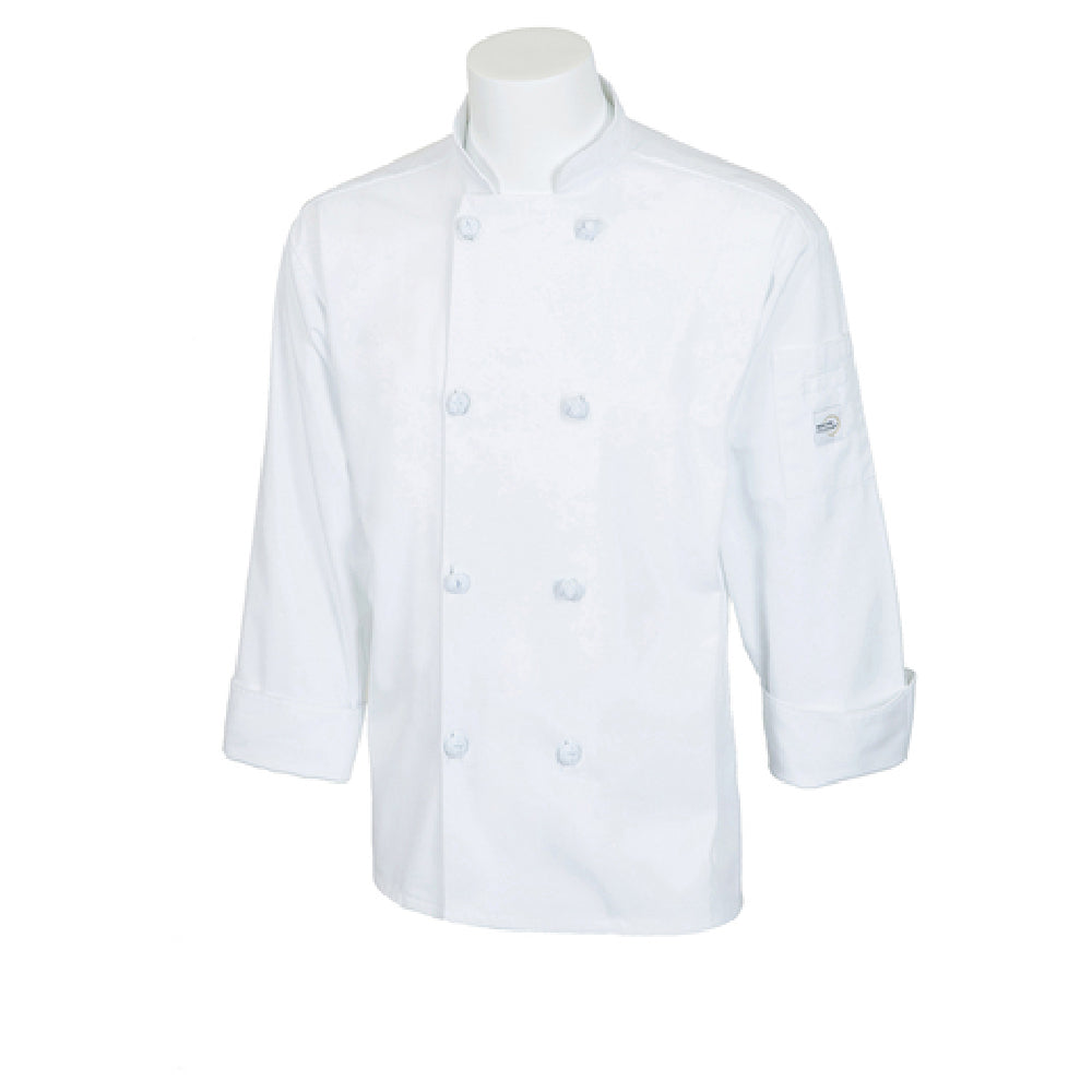 Mercer Culinary M60012WH3X Millennia® Unisex Jacket (8) Cloth Knot Buttons Shoulder Pocket