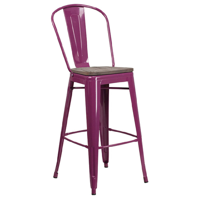 Flash Furniture ET-3534-30-PUR-WD-GG Bar Stool 500 Lb. Weight Capacity Curved Back With Vertical Slat