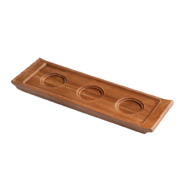 Arc Cardinal FP317 Arcoroc Acacia Wood Accessories Wood Tray 3-Well (L:14.5'' X W:4.75'')