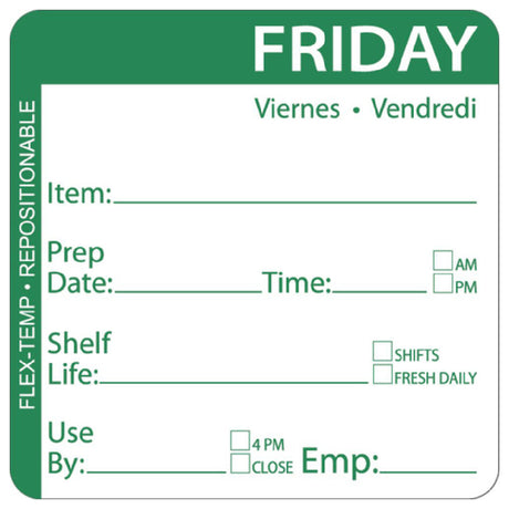 Hubert 93823 - Flex-Temp Food Rotation Label, "Friday", 2" X 2"