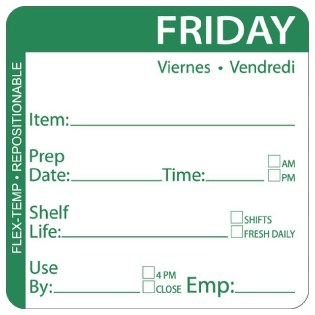 Hubert 93823 - Flex-Temp Food Rotation Label, "Friday", 2" X 2"