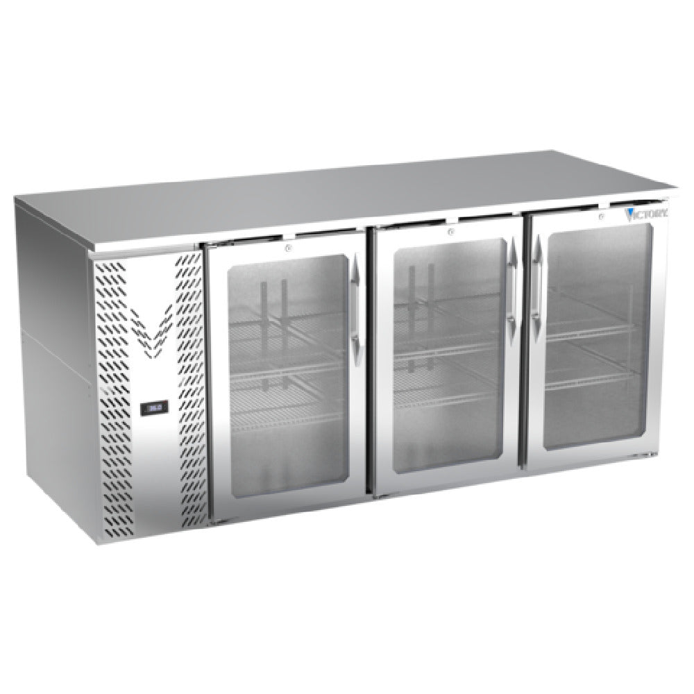 Victory VBB72HC-G-S - Back Bar Refrigerator, Three-section, 72"W X 29-11/16”D X 34"H