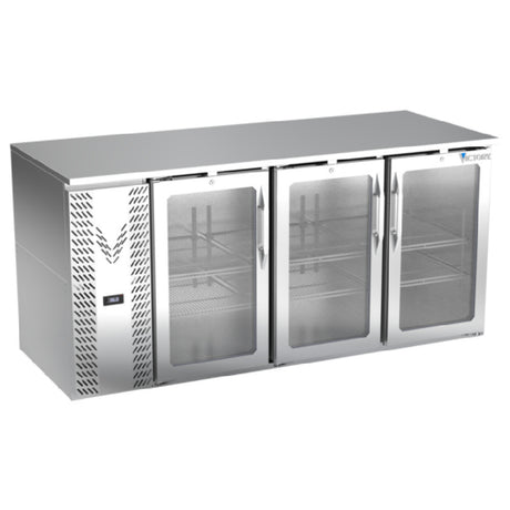 Victory VBB72HC-G-S - Back Bar Refrigerator, Three-section, 72"W X 29-11/16”D X 34"H
