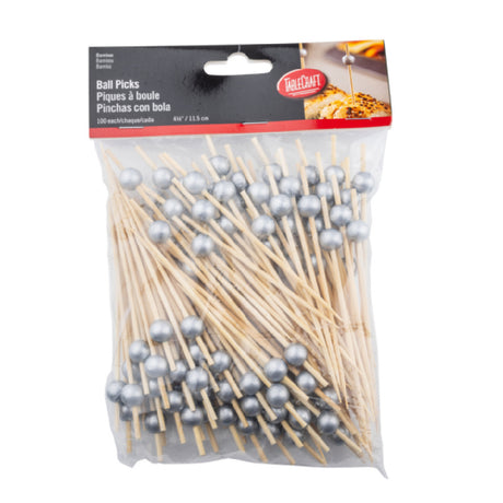 Tablecraft 12584 Ball Picks 0.4375" X 0.4375" X 4.5" Bamboo (pack Of 100)