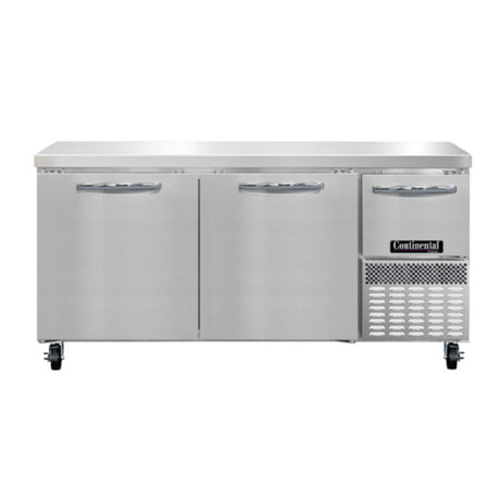 Continental Refrigerator FA68SN Freezer Base Shallow Depth Worktop Unit 68"W 300 Series Stainless Steel Flat Work Top