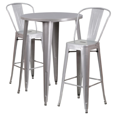 Flash Furniture CH-51090BH-2-30CAFE-SIL-GG Table And Bar Stool Set Includes (1) 30" Dia. X 41"H Table