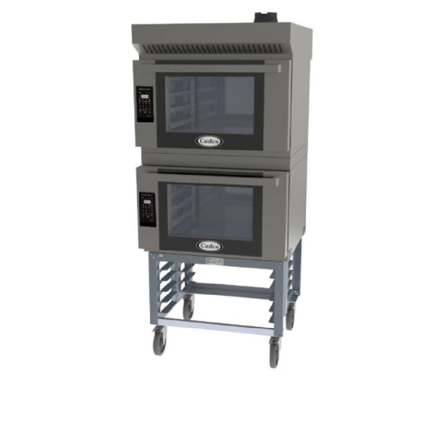 Cadco BLS-4FLD-2H Bakerlux™ LED Heavy-Duty Convection Oven Electric Double Stack Full Size With Stand & Ventless Hood