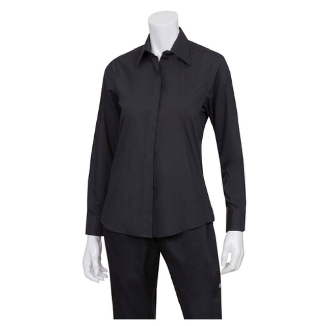 Chef Works W150-BLK-XS Women's Essential Dress Shirt Long Sleeves Adjustable Cuffs