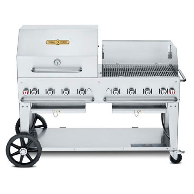 Crown Verity CV-MCB-60-SI50/100-RWP Mobile Outdoor Charbroiler LP Gas 58" X 21" Grill Area