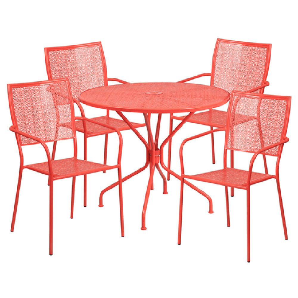 Flash Furniture CO-35RD-02CHR4-RED-GG Patio Table Set Includes (1) Table: 35-1/4" Dia. X 28-3/4"H