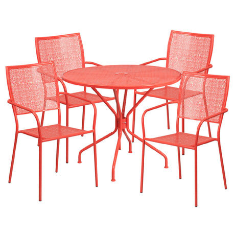 Flash Furniture CO-35RD-02CHR4-RED-GG Patio Table Set Includes (1) Table: 35-1/4" Dia. X 28-3/4"H