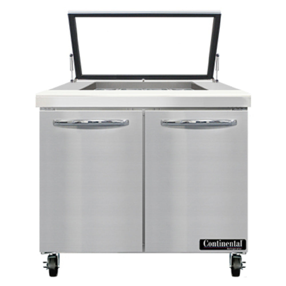 Continental Refrigerator SW36N12M-HGL Mighty Top Sandwich Unit With Hinged Glass Lid