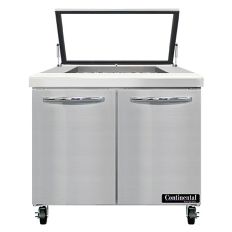 Continental Refrigerator SW36N12M-HGL Mighty Top Sandwich Unit With Hinged Glass Lid