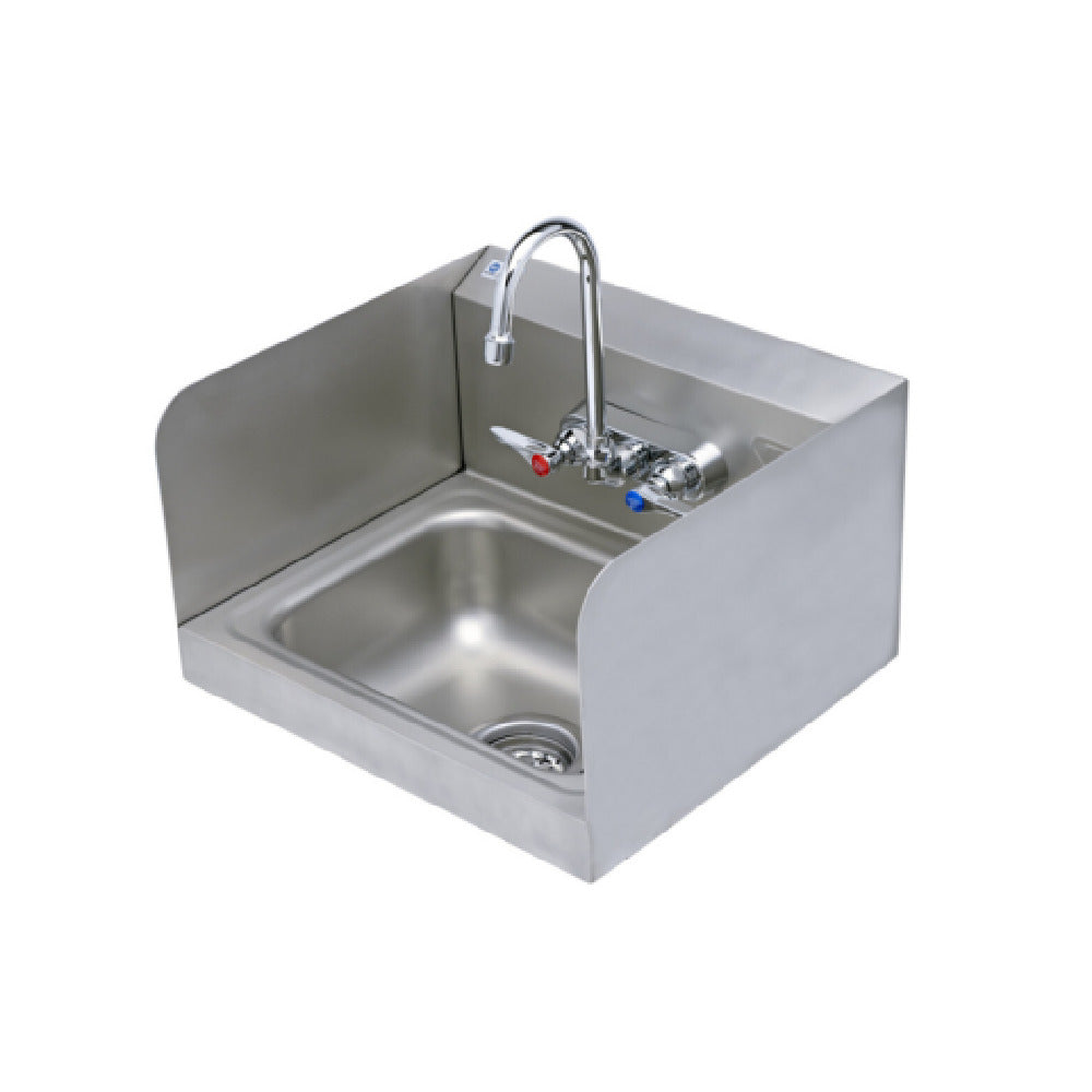 T&S Brass B-1146-02A-4W-S Hand Sink Stainless Steel With Side Splash Shields And 4" Wall Mount Mixing Faucet With Chrome Plated Brass Body