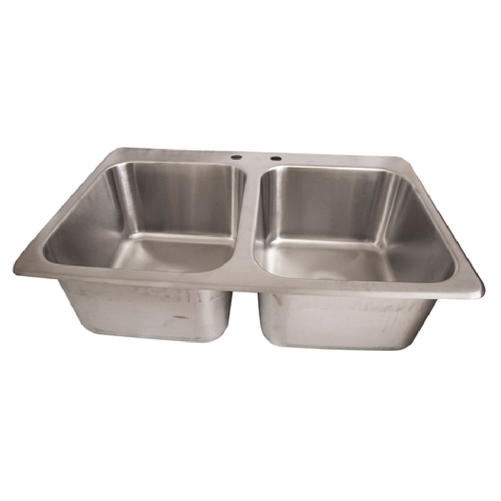 BK Resources DDI2-1416628 Deep Drawn Drop-In Sink Two Compartment 33"W X 22"D X 6"H Overall Size