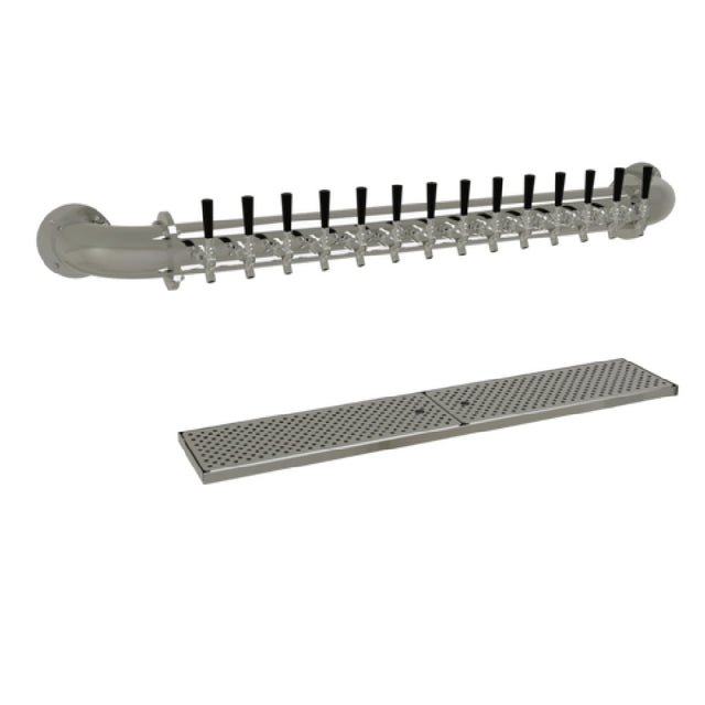 Glastender PW-14-MF Pipe Wall Draft Dispensing Tower Wall Mount (14) Stainless Steel Faucets (handles Not Included)