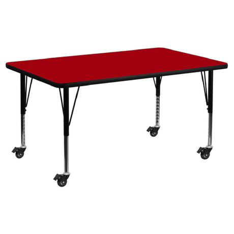 Flash Furniture XU-A3060-REC-RED-T-P-CAS-GG Activity Table 60"W X 30"D X 17-2/5" To 25-2/5" Adjustable Height