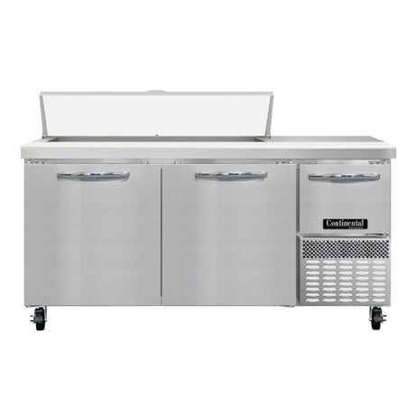 Continental Refrigerator RA68N12 Refrigerated Base Sandwich Unit 68"W 300 Series Stainless Steel Top With (12) 1/6 Size X 4" Deep Pans