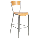 Flash Furniture XU-DG-60218-NAT-GG Invincible Series Restaurant Bar Stool Natural Finish Solid Plywood Back