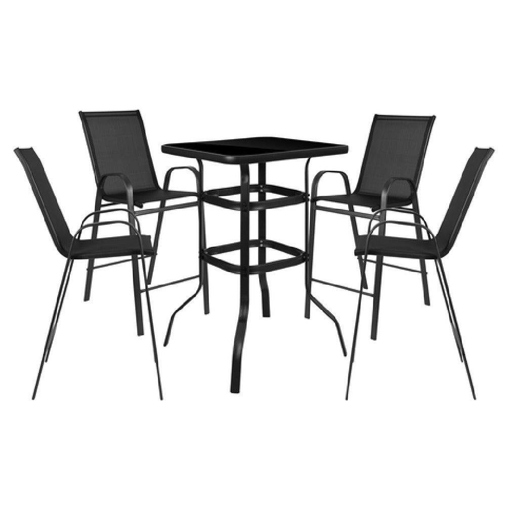 Flash Furniture TLH-073H092H4-B-GG Outdoor Dining Set 4-person Bistro Set (1) Glass Bar Table