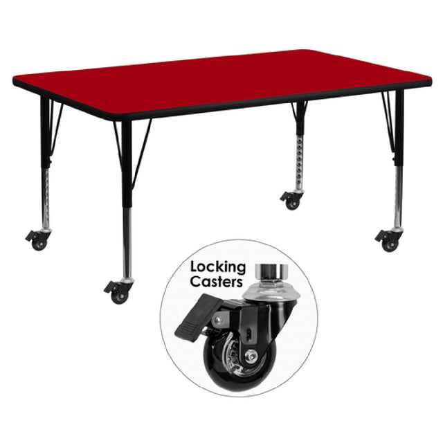 Flash Furniture XU-A3072-REC-RED-T-P-CAS-GG Activity Table 72"W X 30"D X 17-2/5" To 25-2/5" Adjustable Height