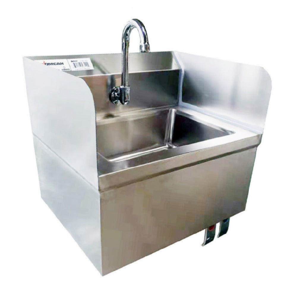 Omcan 46512 Hand Sink With Knee Valve Assembly & Side Splashes 10" X 14" X 5" Bowl