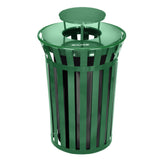 Alpine Industries ALP479-38-1-GRN Alpine Industries Outdoor Metal Slatted Trash Receptacle With Rain Bonnet Lid