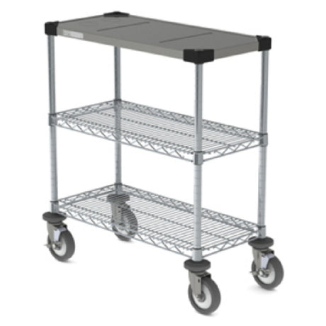 Metro CR1430DTOSC Drive-Thru Order Staging Cart 3-tier (1) 30"W X 14"D Solid 304 Stainless Steel Top With Corrosion Resistant Epoxy-coated Corners And Customized Inlay