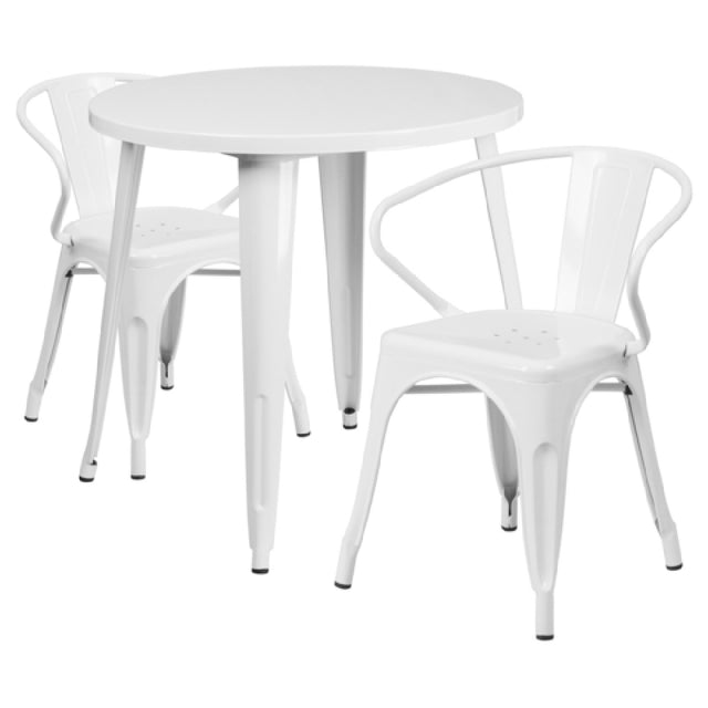 Flash Furniture CH-51090TH-2-18ARM-WH-GG Table And Chair Set Includes (1) 30" Dia. X 29-1/2"H Table