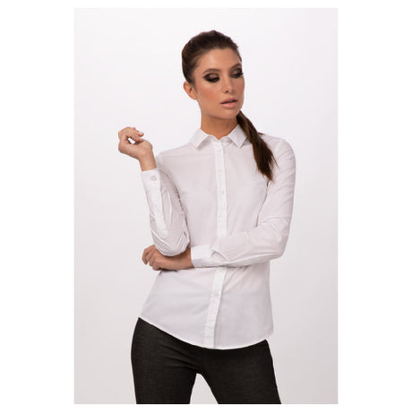 Chef Works SFC01WWHTM Women's Deco Dress Shirt Long Sleeves Adjustable Button Cuffs