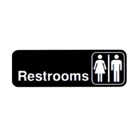 Vollrath 4517 Restrooms Sign 3" X 9" White On Black