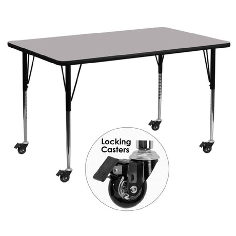 Flash Furniture XU-A3072-REC-GY-T-A-CAS-GG Activity Table 72"W X 30"D X 22-1/4" To 30-2/5" Adjustable Height