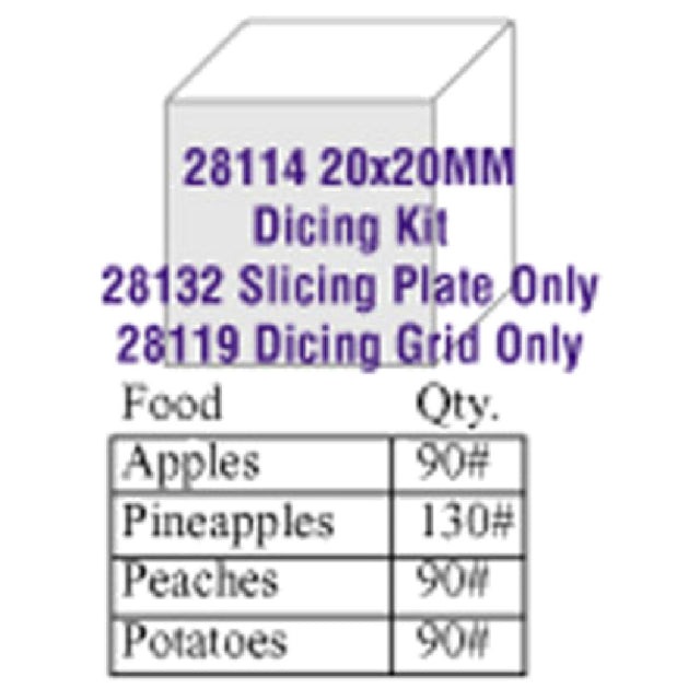 Robot Coupe 28114 Dicing Kit 20 X 20mm (25/32") Includes: Slicing Disc (28132) & Dicing Grid (28121)