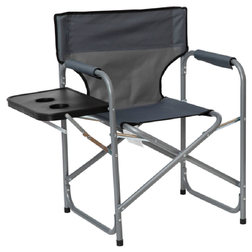 Flash Furniture JJ-CC305-GY-GG Folding Gray Director's Camping Chair With Side Table And Cup Holder Portable Indoor/Outdoor Steel Framed Sports Chair [JJ-CC305-GY-GG]