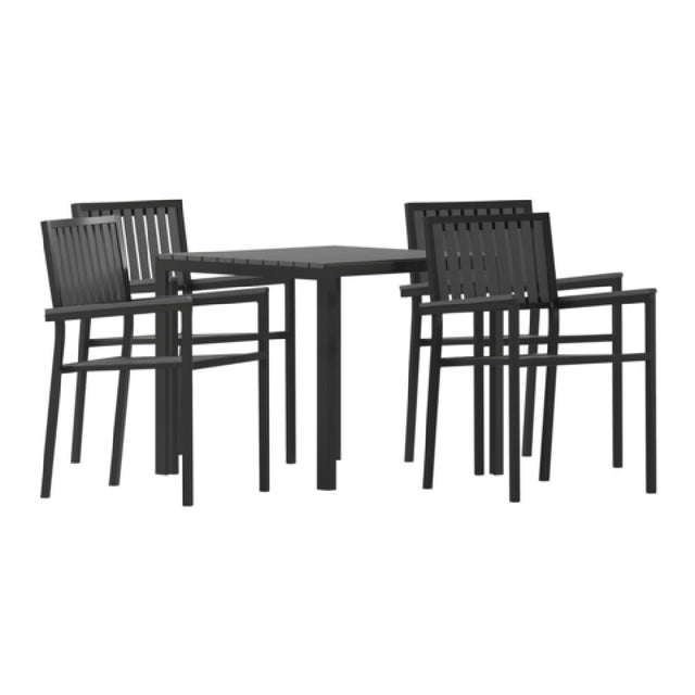 Flash Furniture SB-A268C4-T-BK-GG Harris 5 Piece Commercial Indoor/Outdoor Table And Chairs With Black Poly Resin Slatted Backs And Seats