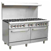 Serv-Ware SGR-10B - Serv-Ware - Gas Cooking - 60" Gas Range With Ten (10) Open Burners - Dimensions: 60" W X 32.6" D X 60" H - Temperature Range: 250°F - 550°F - BTU/H: 30,000 Per Burner - # Of Burners: 10 - Gas Line: 3/4 - W.C. For Natural Gas: 4 In. - W.C. For LP: 10 In. - Materials: Stainless Steel Front