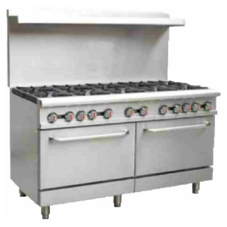 Serv-Ware SGR-10B - Serv-Ware - Gas Cooking - 60" Gas Range With Ten (10) Open Burners - Dimensions: 60" W X 32.6" D X 60" H - Temperature Range: 250°F - 550°F - BTU/H: 30,000 Per Burner - # Of Burners: 10 - Gas Line: 3/4 - W.C. For Natural Gas: 4 In. - W.C. For LP: 10 In. - Materials: Stainless Steel Front