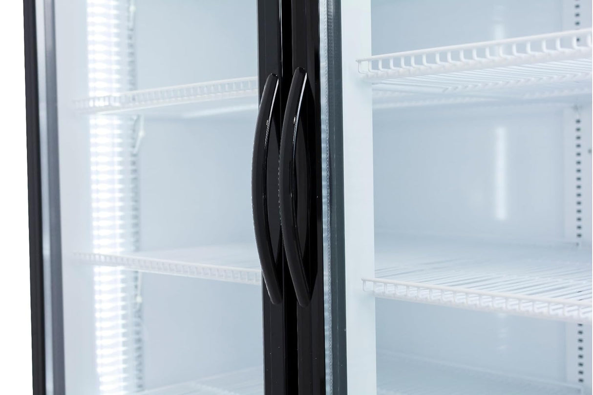 Empura 52" Black Swing Glass 2 Door Merchandiser Refrigerator with ClearKeeper™ Glass, 48 Cu. Ft., LED Lighting, 8 Adjustable Shelves