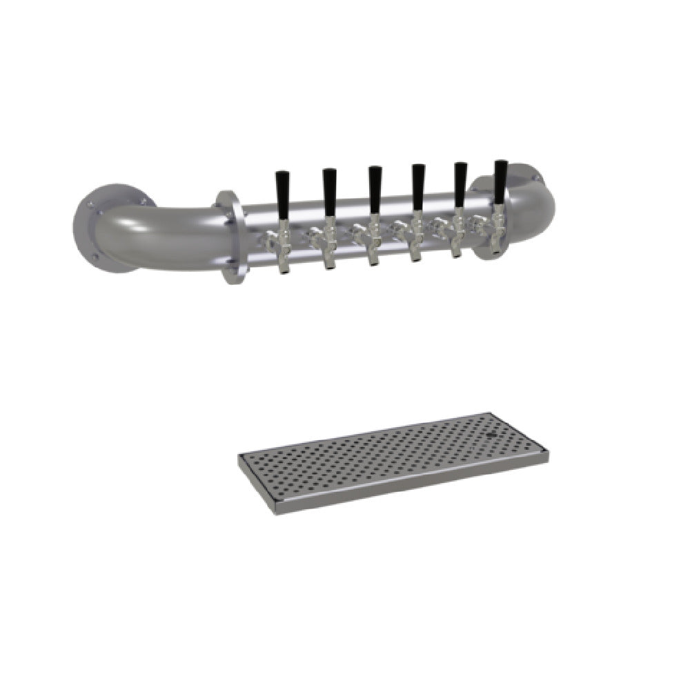 Glastender PW-6-SS Pipe Wall Draft Dispensing Tower Wall Mount (6) Stainless Steel Faucets (handles Not Included)