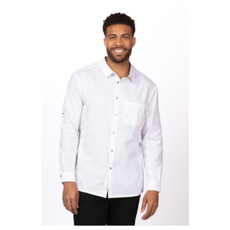 Chef Works SES02-WHT-M Men's Seville Shirt Stretch Fabric Snap Front Closure