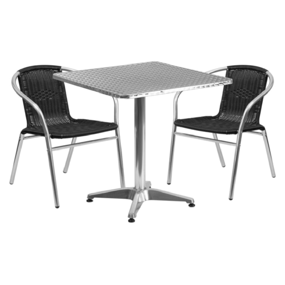 Flash Furniture TLH-ALUM-28SQ-020BKCHR2-GG Table & Chair Set Includes (1) 27-1/2"W X 27-1/2"D X 27-1/2"H Table