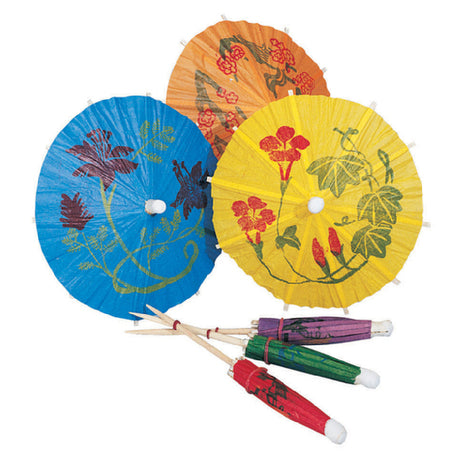 Spill-Stop 402-00 Fancy Parasol Picks 3-1/4" Dia. Multi-color Designs Printed On Assorted Color Paper