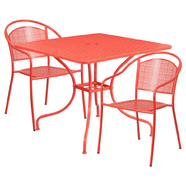 Flash Furniture CO-35SQ-03CHR2-RED-GG Patio Table Set Includes (1) Table: 35-1/2"W X 35-1/2"D X 28-3/4"H