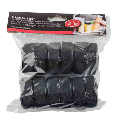 Tablecraft 53FCAPBK Invertatop™ End Cap Fits All 53mm Squeeze Bottles Dishwasher Safe Pack of 12