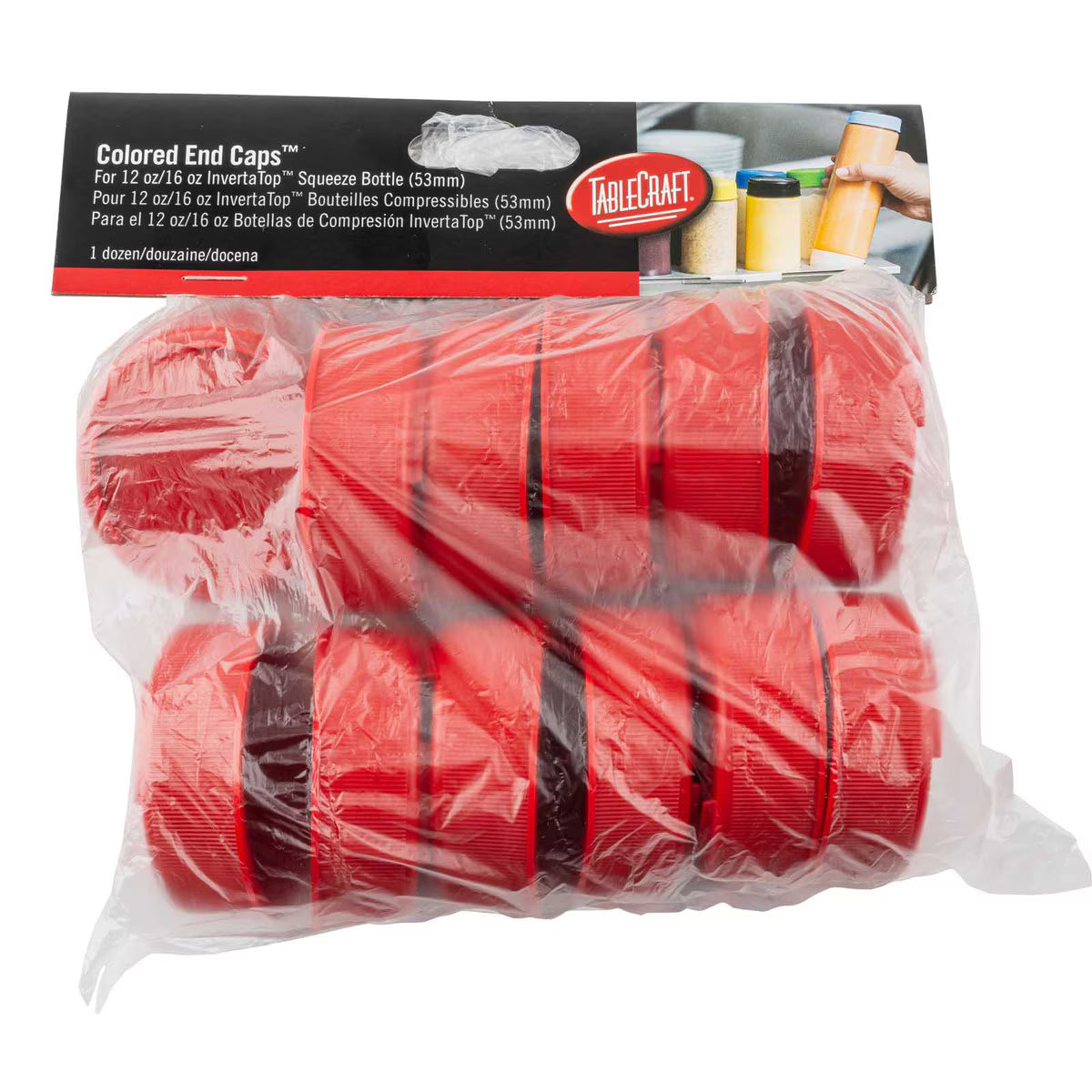 Tablecraft 53FCAPR Invertatop™ End Cap Fits All 53mm Squeeze Bottles Dishwasher  Safe Pack of 12