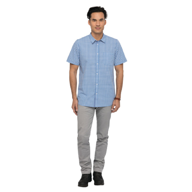 Chef Works SHC02-BLU-XL Men's Gingham Shirt Short Sleeves Contrast Fabric On Inner Sleeve Band