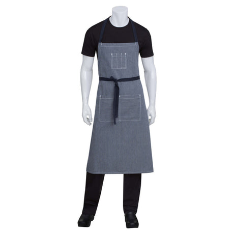 Chef Works AB038-IBL-0 Portland Chef's Bib Apron 39-1/2"L X 35"W Adjustable Contrast Tape Ties