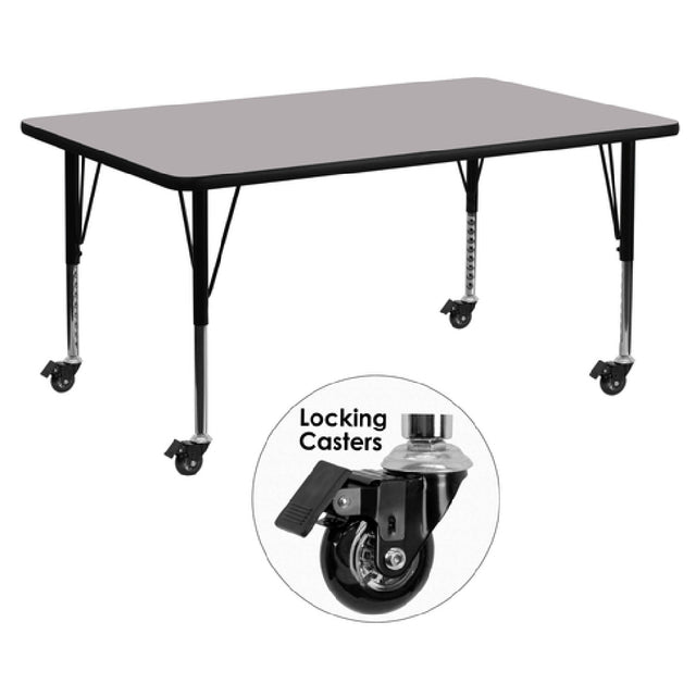 Flash Furniture XU-A3072-REC-GY-T-P-CAS-GG Activity Table 72"W X 30"D X 17-2/5" To 25-2/5" Adjustable Height